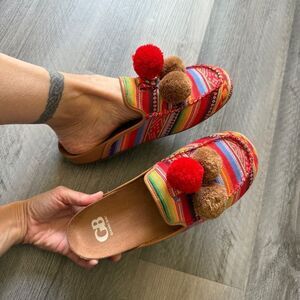 Gianni Bini Slides Southwestern Pom Pom Slip On Mules Shoes